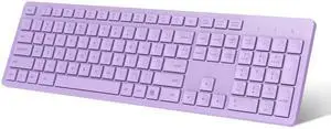 LeadsaiL Purple Wireless Keyboard, 2.4GHz Full-Sized Ergonomic Computer Keyboard, Cordless Noiseless Keyboard,12 FN Shortcuts for Windows MacOS Laptop Computer