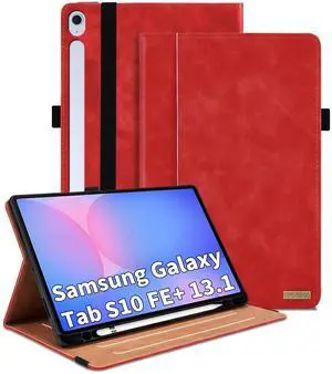 TIPOYOROOS Case for Samsung Galaxy Tab S10 FE Plus 13.1 Inch 2025 (SM-X620/SM-X626B) Multi-Angle Viewing Smart Cover with Pocket, Business PU Leather with Card Slot, Red