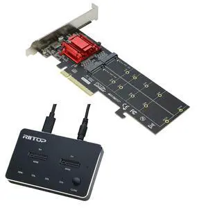 RIITOP Dual NVMe PCIe Adapter + Dual NVME Cloner Docking Station