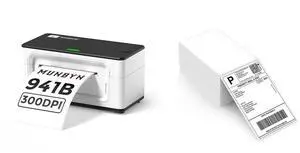 MUNBYN Bluetooth Thermal Label Printer 941B+Thermal Direct Shipping Label (Pack of 500 4x6 Fan-Fold Labels)