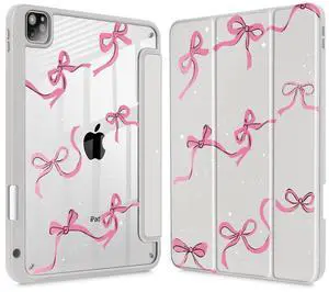 May Chen Case for iPad Pro 11-Inch M5/M4 2025/2024 (6th/5th Generation), Clear Transparent Print Back Shell Slim Stand Shockproof Tablet Cover, Auto Wake/Sleep, Khaki Bows