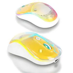 elec Space Cute Wireless Bluetooth Mouse - Rechargeable Silent Mouse with Magnetic Sand Cover, 3 Mode Connectivity, RGB Lighting, Ergonomic Design for Home, Office & School Use (Yellow)