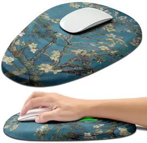 Hokafenle Ergonomic Mouse Pad Wrist Support with Stepped-Wedge Design, Wrist Rest Pain Relief Mousepad Filled with Memory Foam, Carpal Tunnel Mousepad for Wireless Mouse(12x8 inch, Apricot Blossom)