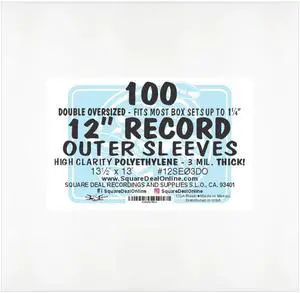 (100-Pack) Double Oversized 12 Inch Vinyl Record Outer Sleeves  3 Mil High-Clarity Virgin Polyethylene  Flush Cut with Lip for Easy Insertion  Archival Protection for Most Box Sets up to 1.25 Inch