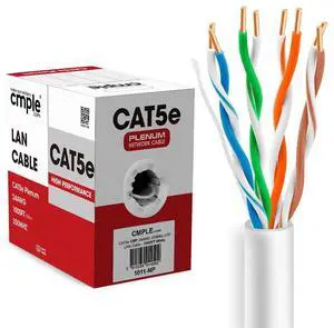 Cmple - Cat5e Plenum Cable 1000ft, CMP, White, 350MHz Gigabit Ethernet Solid Network Internet Bulk UTP
