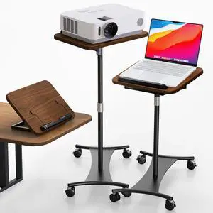 Rolling Laptop Floor Stand, Dual-Purpose for Desk & Floor, Adjustable Height from 16.5" to 51", with 4 Lockable Casters & Book Page Clips, Portable Laptop Stand Ideal for Projectors, Books, Ipads