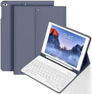 BQDIYOO Keyboard Case for iPad 6th / 5th Generation (2018 2017 Model), 9.7 inch Keyboard Case for iPad Air 2/Air with Pencil Holder, Auto Wake Sleep, Purple