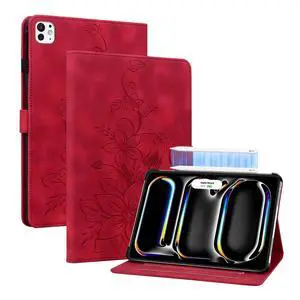 Case for iPad Pro 13 Inch (M5) 2025/ (M4) 2024, Auto Wake/Sleep Supports Pencil Pro and Pencil(USB-C) Magnetic Clasp Stand for iPad Pro 13 Inch Cover, Red