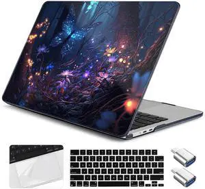 Yebiseven for MacBook Air 13.6 Inch M4/M3/M2 Case 2025 2024 2023 2022 Released A3240/A3113/A2681, Laptop Hard Shell Case with Keyboard Cover & Trackpad Protector & 2 OTG Adapters, Glowing Flower