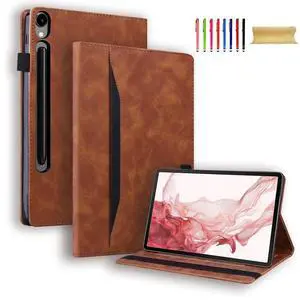Allytechgroup Flip Case for Samsung Galaxy Tab S10 FE+ Plus 13.1 Inch 5G 2025 SM-X620 X626B, Premium PU Leather Stand Elastic Band Front Pocket Protective Tablet Cover, Brown