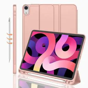 iMieet iPad Air 11 Inch Case M3(2025) / M2 (2024), iPad Air 5th/4th Generation Case 2022/2020 10.9 Inch with Pencil Holder,Trifold Stand Smart Case with Soft TPU Back(Rose Gold)