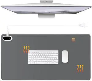 Konohan Heated Large Desk Mat PU Leather Warm Mouse Pad with 5 Heating Level & 4 Hour Auto Shut-Off Heating Keyboard Pad Warmer Gaming Mouse Mat Only Supports 110v(Gray Color,23.6"x 14.2")