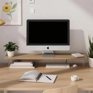 Buzleer Dual Monitor Stand Riser, Wooden Computer Monitor Stand No Assembly Required Exquisite Monitor Stand for Computer Laptop Printer TV