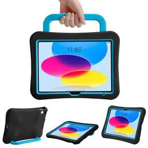Kids Case for iPad (A16) 11th/10th Gen 10.9'' 2025/2022, Light Weight Heavy Duty/Shockproof/Drop Proof with Handle,Child Friendly case for iPad 11/10th (Black Blue)