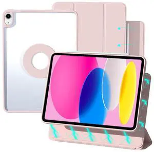 ZENLU iPad 10th Generation Magnetic Case with Removable Folio Cover, Premium Semi-Silicone Leather, Vertical Stand, Clear Back, Smart Sleep/Wake, Full Protective Case for iPad 10 Gen (Pink)