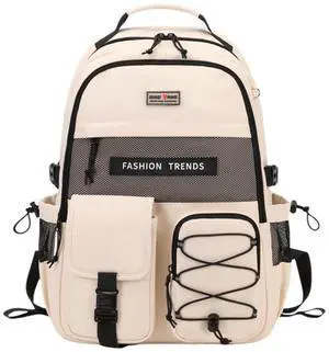 Lohol Multi-Pocket Backpack with 15.6 inch Laptop Compartment, Water Resistant Bookbag for School College and Travel (Beige)