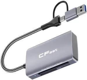 Xingbaichen CFast 2.0 Card Reader, USB 3.0 or USB C Port, 3-in-2 CFast Card Reader Portable Aluminum CFast Memory Card Adapter, Compatible with: Windows/Mac/Linux/Android/ChromeOS, etc (3in2)