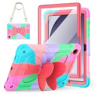 Hogenl Cover for Samsung Galaxy Tab A9+ Plus Case with Screen Protector, Galaxy Tab A9+ 11 inch 2023 Released with Butterfly Stand Shoulder Strap Shockproof case for Kids Girl, Colorful Blue