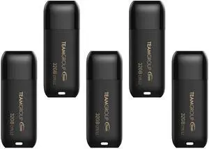 TEAMGROUP C175 32GB 5 Pack USB 3.2 Gen 1 (USB 3.1/3.0) Flash Thumb Drive, External Data Storage Memory Stick Compatible with Computer/Laptop Matte Black TC175332GB21