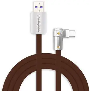 chubbycable FlexElbow 90 Degree 120W Fast Charging Cable Right Angle USB C Cable Silicone Charging Cord Compatible with iPhone 17-15 Series iPad, Chocolate, USB-A to Type-C, 8.5FT