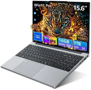 Omnica 15.6 inch Gaming Laptop 2025, Laptop Computer with N95 Quad-Core up to 3.4GHz, 16GB DDR4 1TB SSD, Backlit Keyboard, Fingerprint Unlock, FHD 1920 * 1080, WiFi5, BT4.2, Win 11 Pro(Silver)