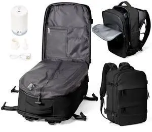 Large Vacuum Backpack Travel with Pump, Waterproof Compression Backpack, Airback Personal Item Carry on Backpacks, Vacpack Compression Bags for Seal, Business Travel Backpacks for Women Men(Black)