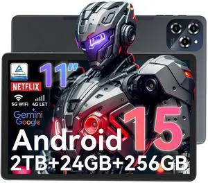 Tablet Android 15 Tablet-11 Inch FHD Display, 24GB RAM 256GB ROM /2TB TF, T615 Octa-Core AI Tablets, 8000mAh/18W Fast Charge, 5G WiFi & 16MP Camera, TÜV Certified Netflix HD for Streaming/Gaming