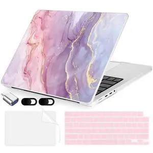 MecBevia for MacBook Pro 14 inch Case M5 M4 M3 M2 A3434 A3112 A3401 A3185 A2918 A2992 A2779 M1 A2442 Pro Max Chip (Released 2025 to 2021), Hard Shell Cover for MacBook Pro 14", Pink Marble