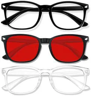 WINTOO Red Lens Glasses Blue Light Glasses Men Women - 99.9% Blue Green Blocking for Computer, Gaming, TV, Phone Screens - 3 Pair