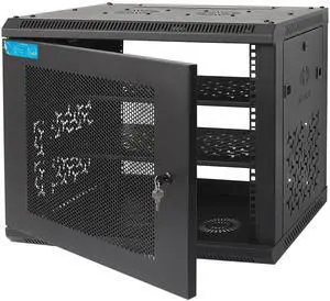 OCEANHUG 9U Wall Mount Server Cabinet with A Lockable Front Vented Door, Cooling Fans, Removable Side Panels - 45cm Depth, 19" Network Rack Including 2 PCS Full-Size Rack Shelves for IT Equipment