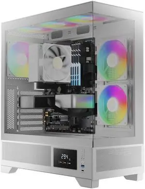 GAMDIAS White Mid Tower Gaming Computer Case w/Display& App, ATX Tempered Glass PC Case, Built-in 3x120mm ARGB PWM Fans, Up to RTX GPU/VGA 410mm & 360mm AIO/Radiator & 6x120mm Fans & 160mm CPU Cooler