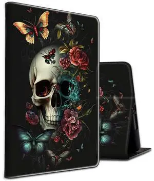 for All-New Amazon Kindle Fire HD 8/HD 8 Plus Tablet Case 2024/2022/2020 Release (12th/10th Generation),Multi-Angle Anti Slide Stand Cases with Auto Wake/Sleep for Fire 8,Butterfly Skull Flower
