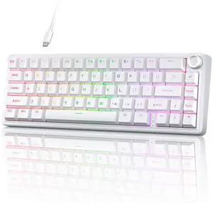 TMKB T68E 60% Wired Gaming Mechanical Keyboard, RGB Backlit Hot-Swappable Gasket Mount, Creamy Keyboard with Pre-Lubed Blueberry Switch, White