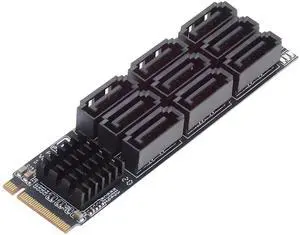 NFHK NGFF NVME M-Key PCI Express M.2 to 9 Ports SATA 3.0 6Gbps Adapter Converter Hard Drive Extension Card 2280 for NAS Computer