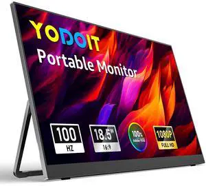 Yodoit Portable Monitor for Laptop 100Hz 18.5" FHD 1080P Screen IPS Display with USB Type C Port and Speakers with Smart Cover Metal Compatible with PC, MacBook, Xbox (Black)