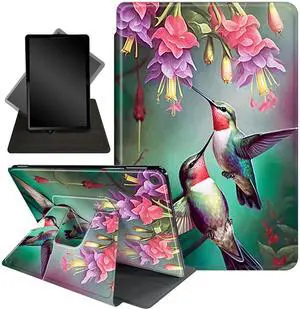for Amazon Fire HD 10 Tablet (2017 and 2019 Releases,with 7th and 9th Generations) Case,360 Degree Rotating Stand Smart Protective Cover Case,for New Fire HD 10 10.1 inch,Hummingbird Red Flowers