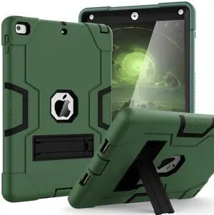OKP Case for iPad 6th Generation/iPad 5th Generation/iPad 9.7 inch/iPad Air 2, Hybrid Shockproof Rugged Protective Cover for ipad 9.7 inch 2018/2017 with Built-in Kickstand (Alpine Green+Black)
