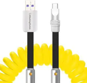 chubbycable Colorblock Chubby - Spring Braided Silicone Charge Cable Coiled USB C Cable Fast Charging Type C Charger Cord for Car, Yellow+Black, USB-A to Type-C, 2.29FT-3.6FT