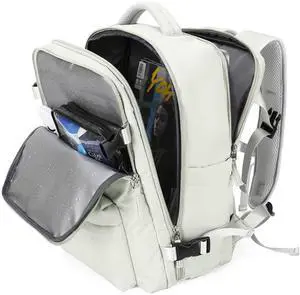 Large Travel Backpack Women, Carry On Backpack, Hiking Backpack Waterproof Outdoor Sports Rucksack Casual Daypack with USB Charging Port Shoes Compartment, Moon White