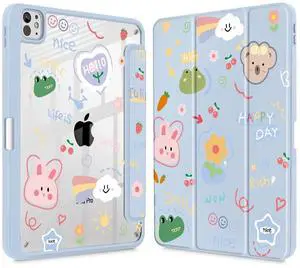 May Chen for iPad Pro 13 Inch Case M5 2025 / M4 2024, Built Pencil Holder & Clear Transparent Print Back Shell Slim Stand Shockproof Tablet Cover, Auto Wake/Sleep, Cut Stick Figure