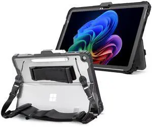 Omnpak Case for Microsoft Surface Pro 12" 2025, Rugged Protective Cover with Pen Holder, Removable Hand Strap & Shoulder Strap, Multiple Angle Viewing