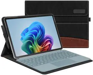 Fintie Case for Microsoft Surface Pro 12 Inch 1st Edition (2025), Multiple Angle Viewing Portfolio Business Cover with Pocket & Stylus Holder, Compatible with Type Cover Keyboard (Black/Brown)