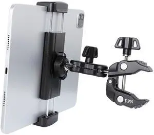 FPN Tablet Holder for Microphone Stand/Treadmill/Spin Bike/Stroller/Golf Cart/Handlebar/Stationary Bike, Phone iPad Holder Mount for iPad Pro 12.9, Galaxy Tabs, iPhone(4.7-13)