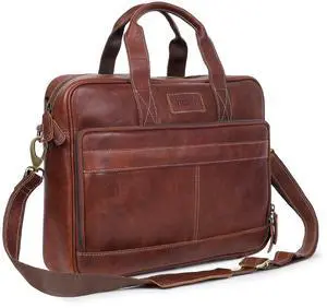 TRISKY Leather Laptop Bag for Men Briefcase Satchel and Women for Office Work, College, Gifting, Travel Shoulder Bags -18 Inch Tan