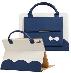 Handbag Case for iPad 9th 8th 7th Generation/Pro 10.5/Air3, Techcircle Cute Bowknot Flap Wallet Slim Folio Stand PU Leather Carrying Case with Pocket, Auto Wake/Sleep, Blue