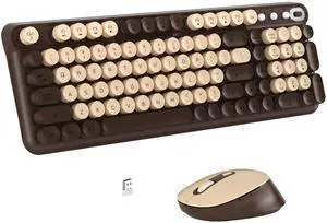 Links9+ Wireless Keyboard and Mouse Combo, Full-Size Retro Typewriter Keyboard Style, 2.4GHz USB Receiver, Plug-and-Play, Keyboard Mouse Set for Computer, Laptop, Windows, Mac, and PC (Coffee)