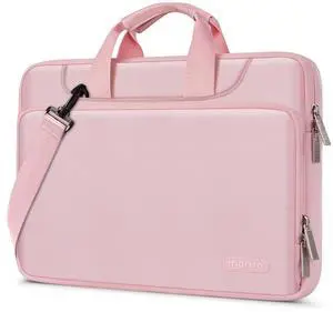 MOSISO 360 Protective Laptop Shoulder Bag Compatible with MacBook Air/Pro, 13-13.3 inch Notebook, Compatible with MacBook Pro 14 inch M5 M4 M3 M2 M1,Matching Color Sleeve with Belt, Pink