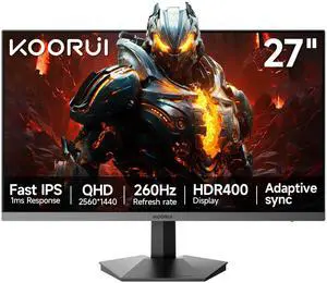 KOORUI 27 inch 1440p Gaming Monitor 2K QHD (2560x1440) 260Hz(Support 240hz) Refresh Rate,Fast IPS, 1ms,3-Sided Frameless,Adaptive Sync, VESA, Support DP & HDMI G2721X