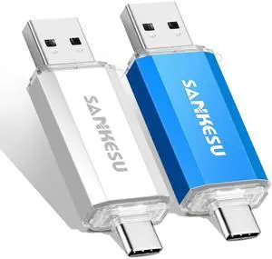 3.0 USB C Flash Drive, USB-A & Type-C OTG Thumb Stick, Dual Memory Sticks Compatible with PC/Laptop/Type C Cell Phone and Tablet (Silver/Blue, 128GB)