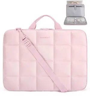 BAGSMART 15-16 inch Laptop Case with Strap and Handle, Fluffy Padded Laptop Bag for Women, MacBook Case Compatible with MacBook Air/Pro 15.6 inch, Laptop Briefcase Fitted with Dell, HP, Lenovo, Pink